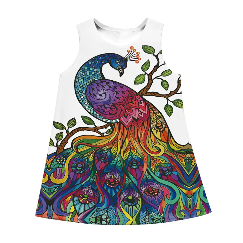 

Teen Toddler Kid Girl Sleeveless 3D Cartoon Print Cartoon Dresses Casual Clothes K0225