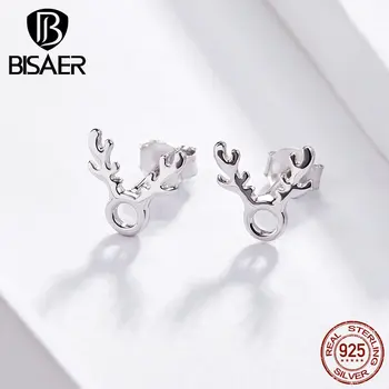 

BISAER Deer Earrings 925 Sterling Silver Antlers Small Earrings Deer Animal Stud Earrings Women Sterling Silver Jewelry EFE116