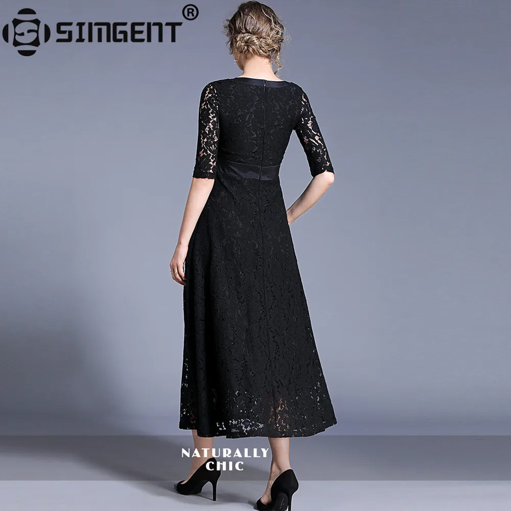 Simgent, женские миди платья, модные, элегантные, половина рукава, пэтчворк, кружево, выдалбливают, расклешенное платье, Robe Dentellle Vestidos, SG94162