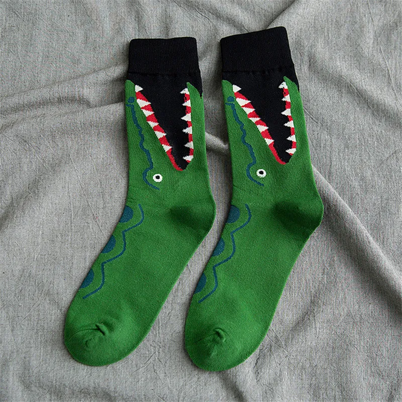 Мужские модные цветные носки с принтом крокодил, Акула, квадратные стрелы, Маленькие Креветки, мягкие и удобные женские хлопковые носки