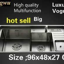 Домашняя мода многофункциональная большая кухонная ручная раковина двойной паз высокой емкости 304 нержавеющая сталь 960x480 см