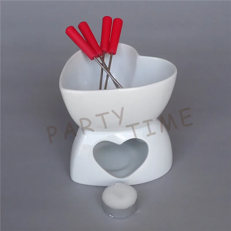 

Heart shape fondue bowl and burner, ceramic chocolate fondue set for bread and fruit