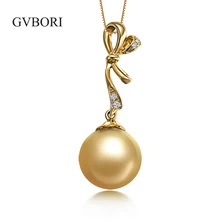 GVBORI 18 К желтого золота с бриллиантами Южных морей золотой жемчуг Цепочки и ожерелья подвеска для Для женщин Ювелирные украшения Свадебные/вечерние/подарок золотой круглая подарочная