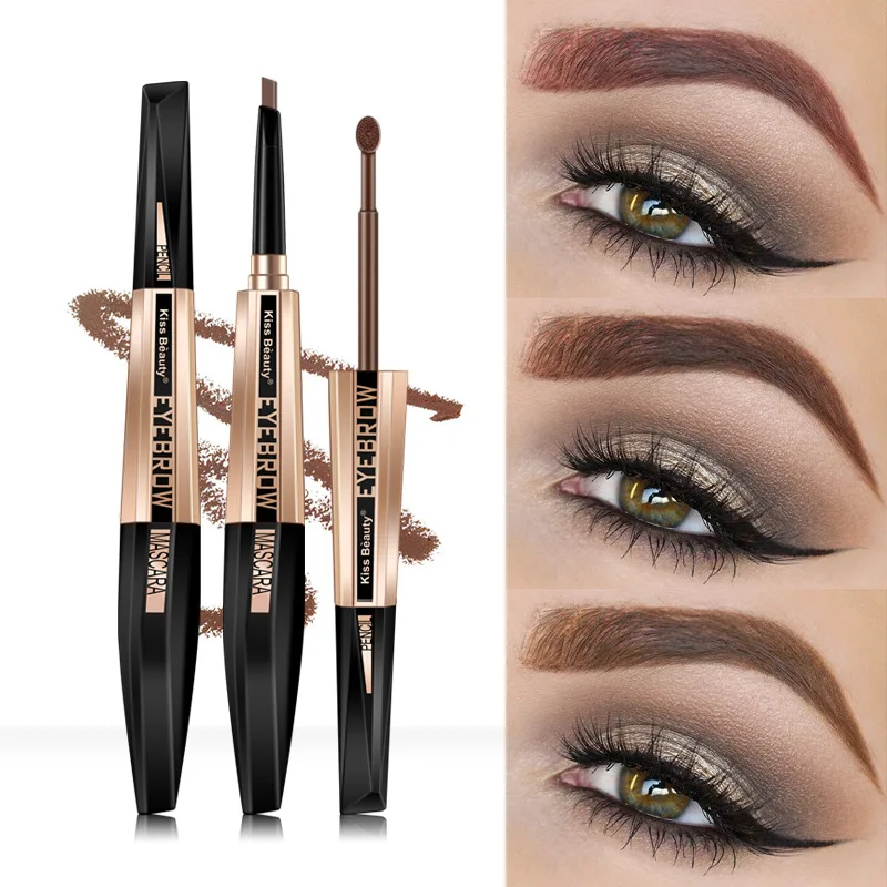 Kiss beauty двойной карандаш для бровей + тушь водостойкая жидкая гель коричневый