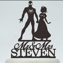 Акрил Свадебный торт Toppers летучая мышь-человек Косплей Забавный пар пользовательские невеста жених именем и датой свадьбу душ украшения