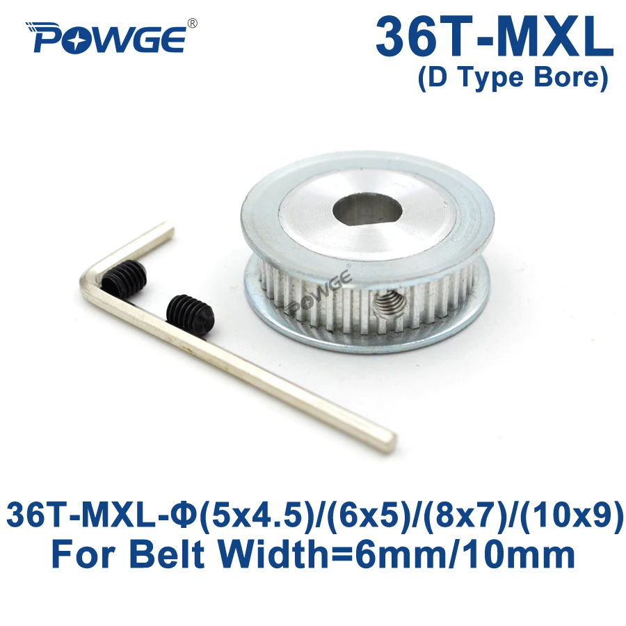 

POWGE Trapezoid 36 Teeth MXL Timing pulley D type Bore 5x4.5/6x5/8x7/10x9mm for width 6/10mm MXL Synchronous Belt 36Teeth 36T