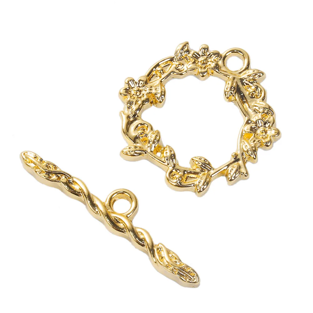 

DoreenBeads Zinc Based Alloy Gold Color Toggle Clasps Flower Leaves Findings 22mm x21mm, 29mm(1 1/8") x 6mm( 2/8"), 2 Sets