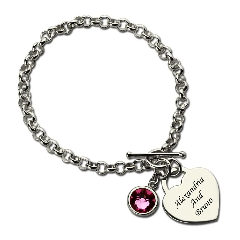 PINK LOVE HEART Italian Charm June October Birthstone fits Classic Bracelets 9mm