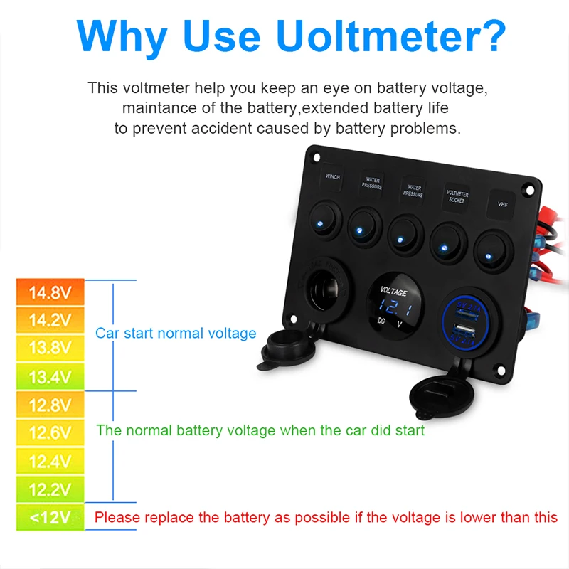 На Off Лодка Переключатель Панель 12 В 20A 24 10A + 4.2A двойной разъем USB Зарядное