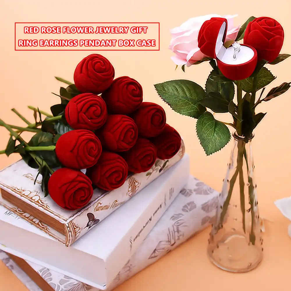 Useful Red Rose Flower Wedding Decoration Creative Propose Ring