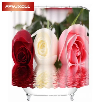 

Multiple Sizes 3 Color Roses Printing Polyester Fabric Waterproof Mildew Creative Bathroom Shower Curtain With 12pc Hook