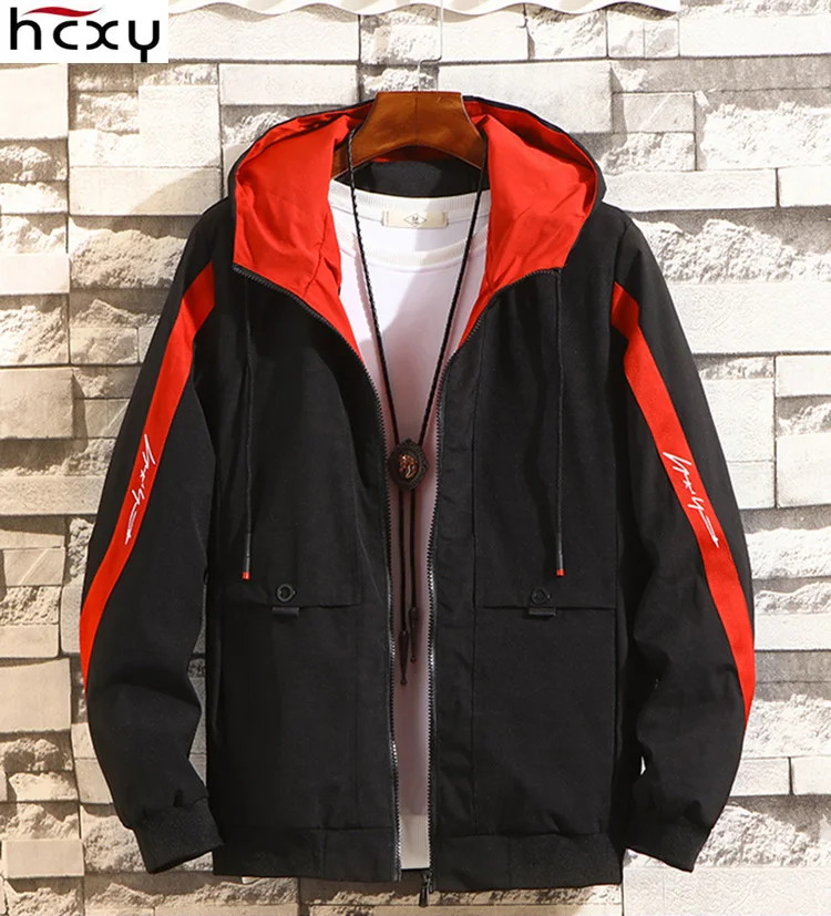 HCXY Autumn Men's Jacket Outwear Casual Coats Jackets Zipper Patchwork Rib sleeve Waterproof Standing collar Wear-risistant