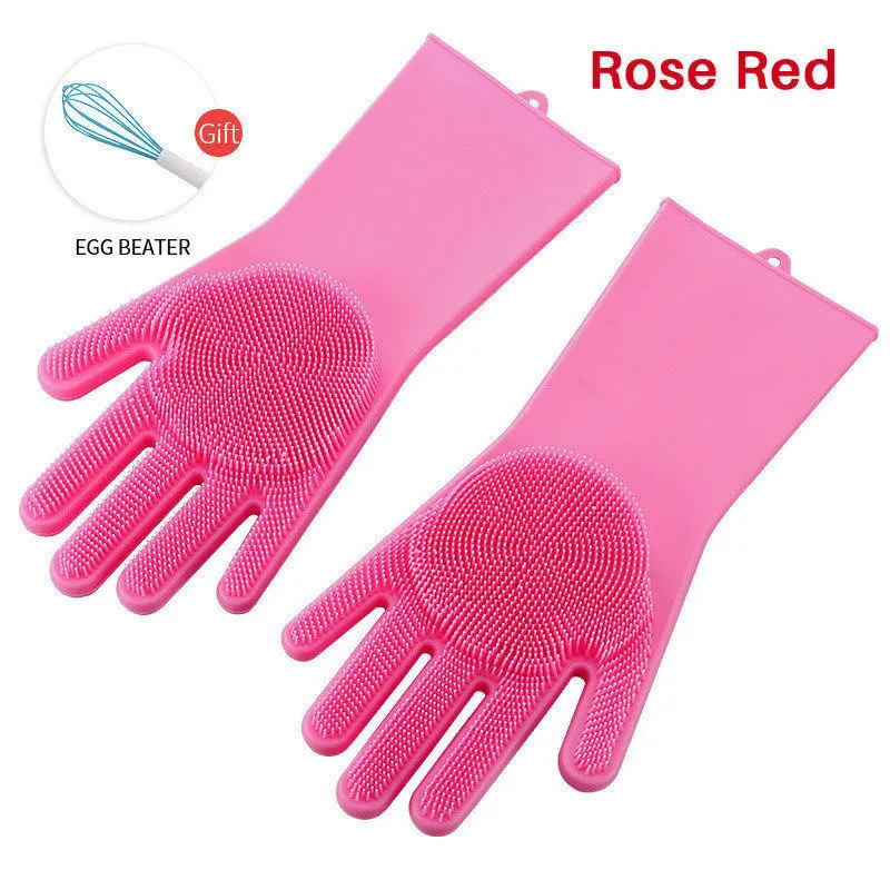 Rose red-Egg Beater Перчатки для кухни Волшебные силиконовые для мытья посуды щетка для домашнего хозяйства резиновая для мытья посуды Pour Nettoyage Voiture Pet Brosse - Цвет: Rose red-Egg Beater