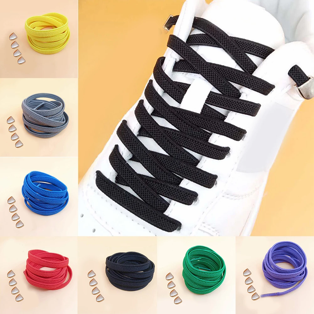 Metal Buckle D Word Lazy Shoelaces Free Tie Elastic Wild Casual Flat Shoelaces Sport Travel Shoelace White Green DIY Accessories