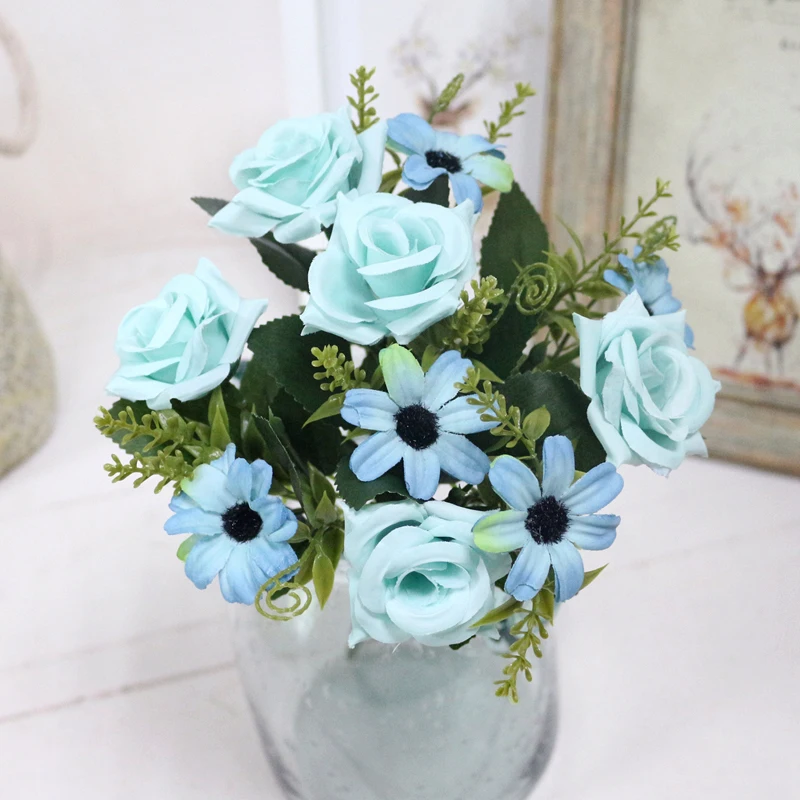 JAROWN Simulation Rose Bouquet Artificial Silk Flowers Fake Flower Art Decoration For Wedding Home Office Desktop Placement (9)