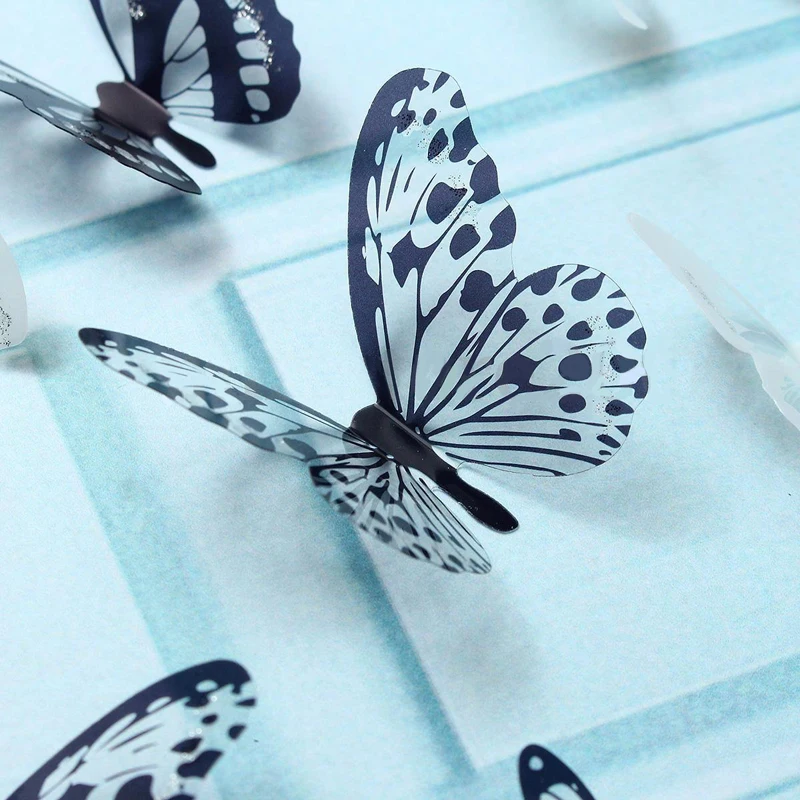 DIY 18Pcs 3D PVC White&Black Butterfly Sticker Art Wall Decal Home Room Decor