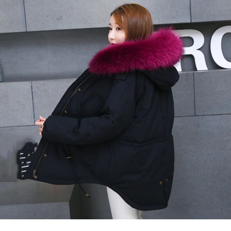 

Women down jacket winter ladies down coat real fur collar hooded women coat loose women warm winter down jacket