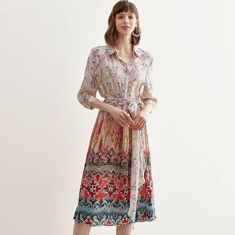 2019 Zomer Nieuwe Mode Dames Slanke Hoge Kwaliteit Zijde Print Slanke Jurk Revers Riem Vrouwen Casual Jurk Zomer Herfst Jurk 2019 Zomer Nieuwe Mode Dames Slanke Hoge Kwaliteit Zijde Print Slanke Jurk Revers Riem Vrouwen Casual Jurk Zomer Herfst Jurk
