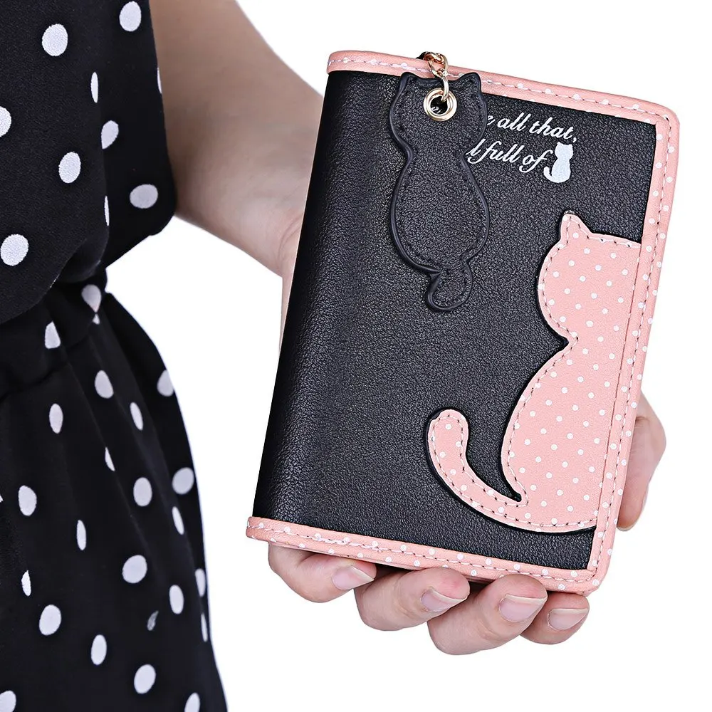  2016 Korean Japan Style Cute Women Short Wallet Kawaii Cat Ladies Purses PU Leather Handbags Card Holder Bifold Bag for Female 