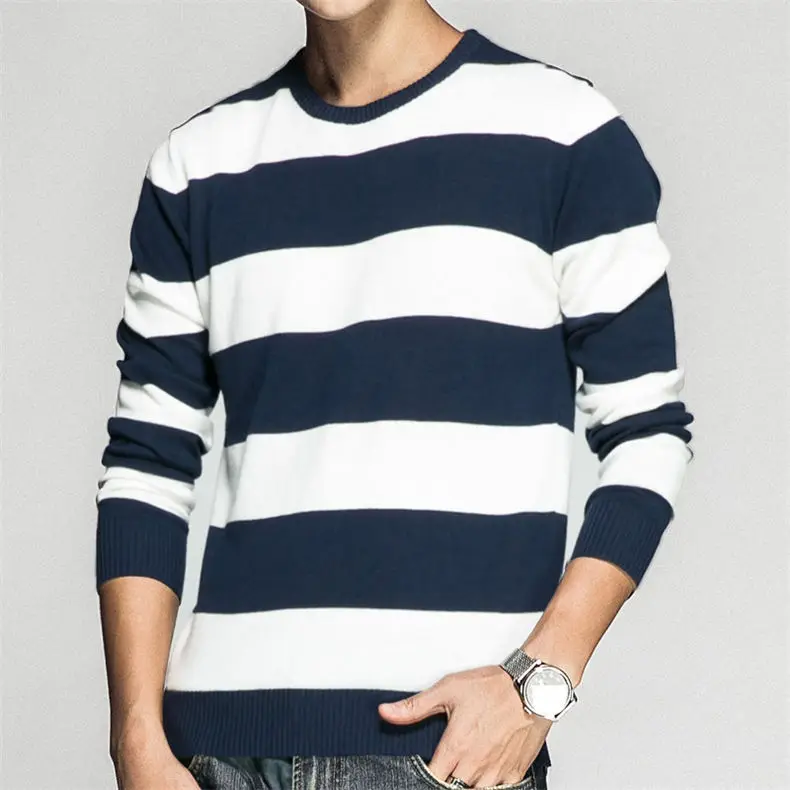 2018 New Men Sweater Pullovers Cotton knitted Sweater Jumpers Spring Autumn Winter Striped Knitwear Male Sweater Black Gray Navy-03