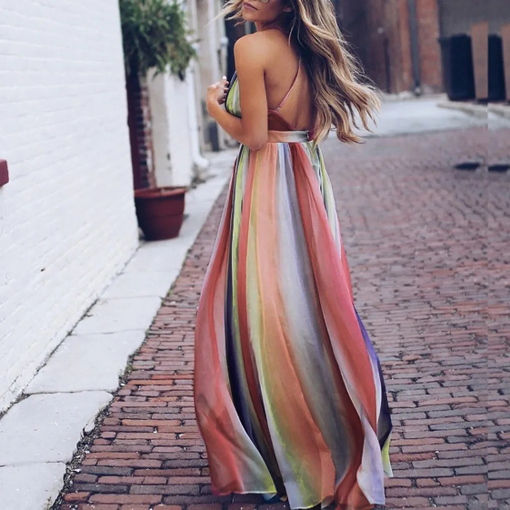 

Printed Chiffon Dress Open Back women spring casual dress 2019 Women's Spring And Summer Cross Bohemian sukienka vestidos 49#G8