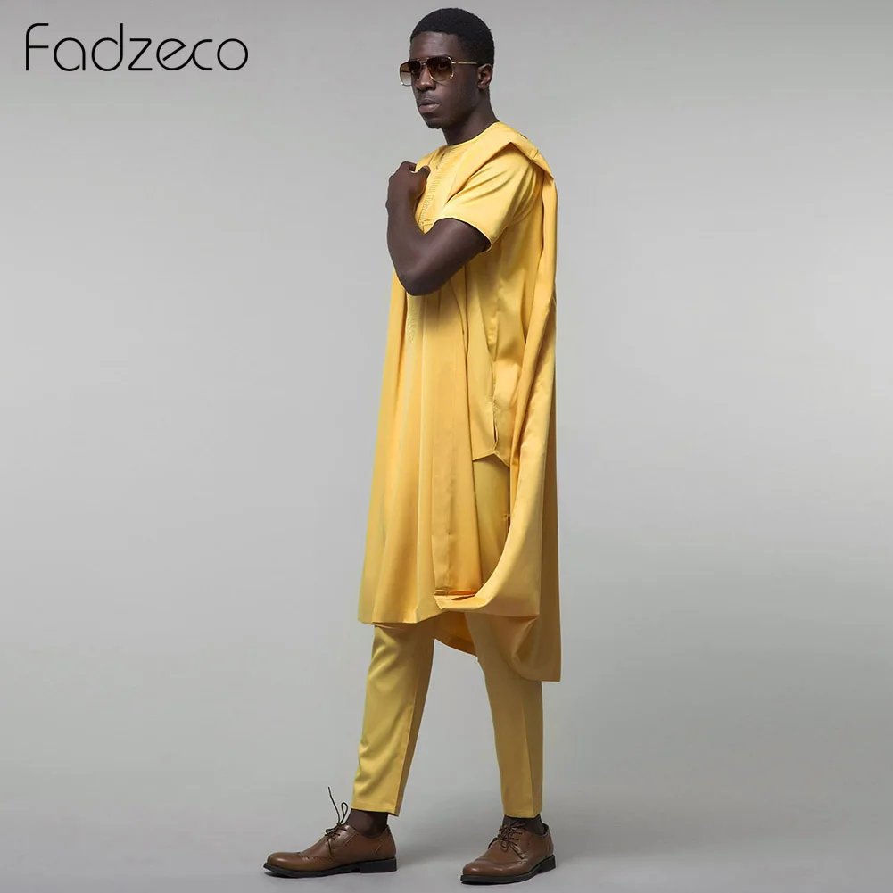 Fadzeco Agbada африканские костюмы для мужчин Дашики Этническая официальная одежда Топы рубашка брюки Бизнес 3 шт. набор африканская одежда Базен