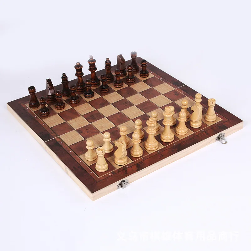 Board Game Magnetic Chess Set Wooden Chess 3-in-1 function Wooden International Chess Checkers Set Foldable Portable Kids Gift
