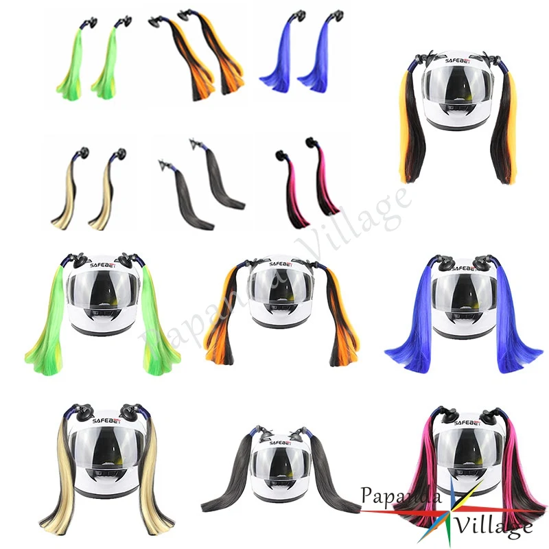 

Papanda Motorcycle Colorful Dirt Bike Pit Bike Ski Stick On Helmet Pigtails Ponytail Blonde Feather Decoration