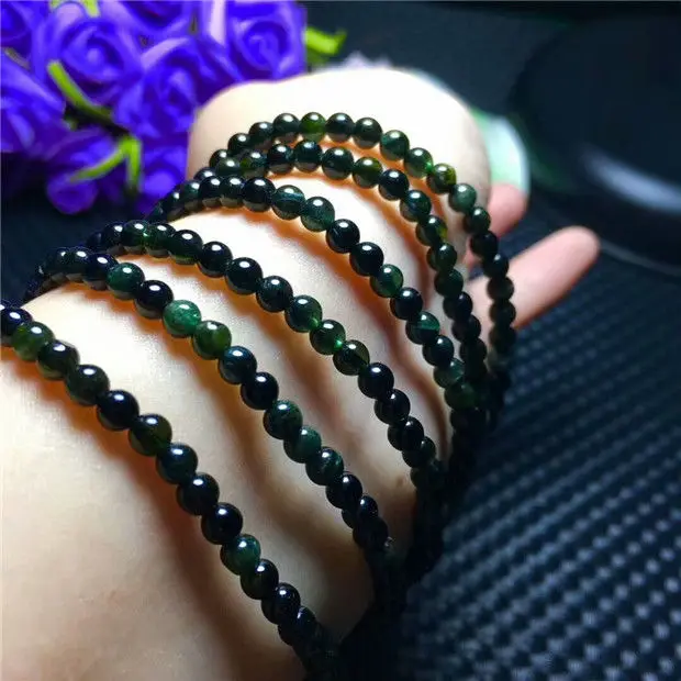 

Free Shipping 3rows Natural Green mix colour courful Tourmaline Crystal Round Beads Bracelet AAA 4.5-4mm