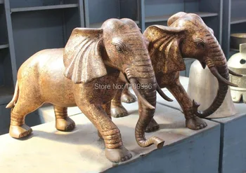 

33" China Chinese Fengshui Folk Bronze Fu Foo Animal Big Elephant Statue Pair