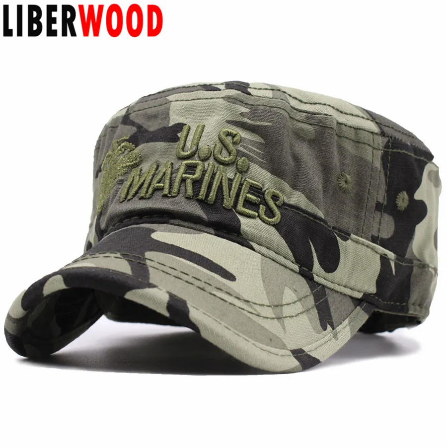 LIBERWOOD cappello da uomo in cotone con cappello a cilindro piatto  mimetico USMC cappello da uomo in cotone USA cappellino ricamato blu scuro|marine  corps caps|hat capusa navy - AliExpress