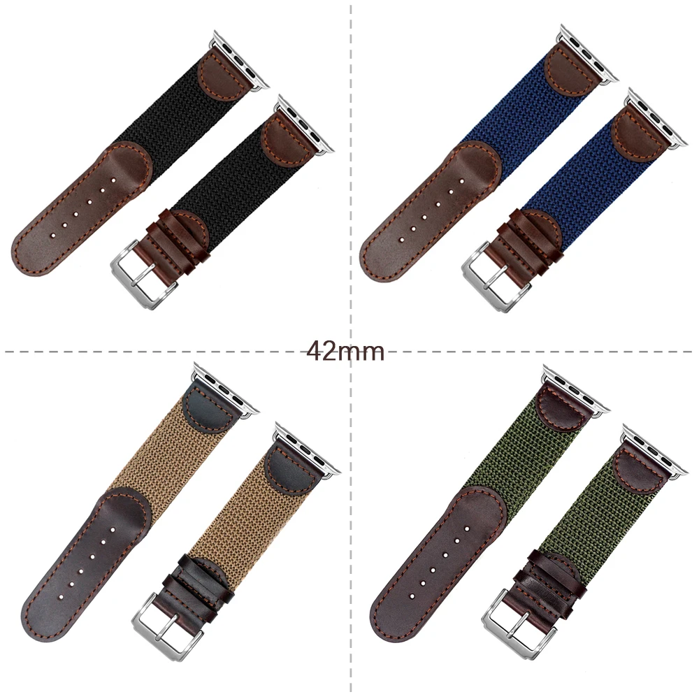 Ремешок YQI для Apple Watch Band 38 мм 40 42 44 браслет из натуральной кожи с нейлоновым НАТО