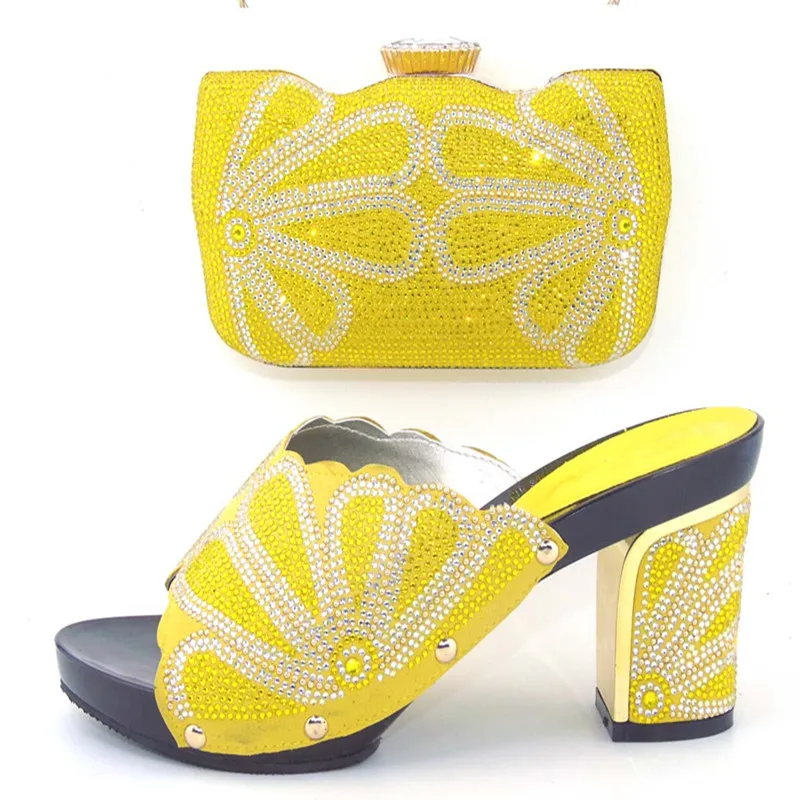 HSSB 1043 yellow clutches bag with many colorful stones elegant shoes