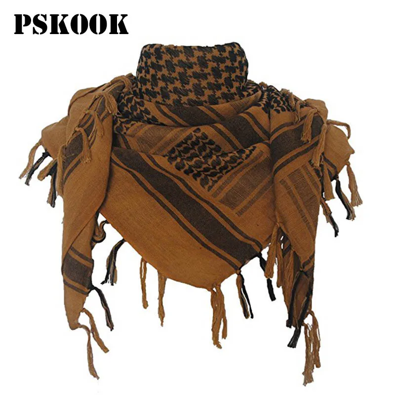  PSKOOK 100% Cotton Military Shemagh Tactical Desert Arab Scarf 110*110cm Unisex Winter Keffiyeh Win
