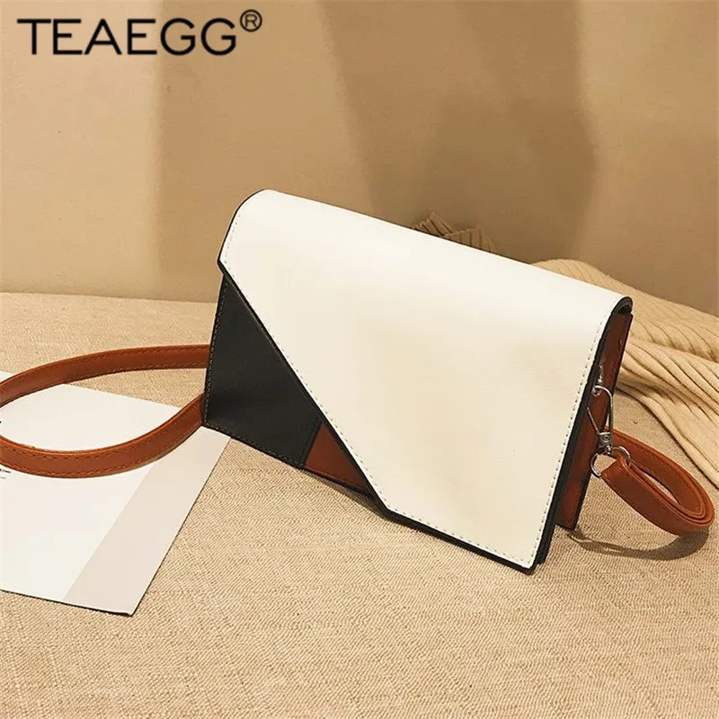 

TEAEGG 2019 Square Fashion Women Patchwork Handbags PU Shoulder Bag Small Flap Geometric Crossbody Bags for Women Messenger Bags