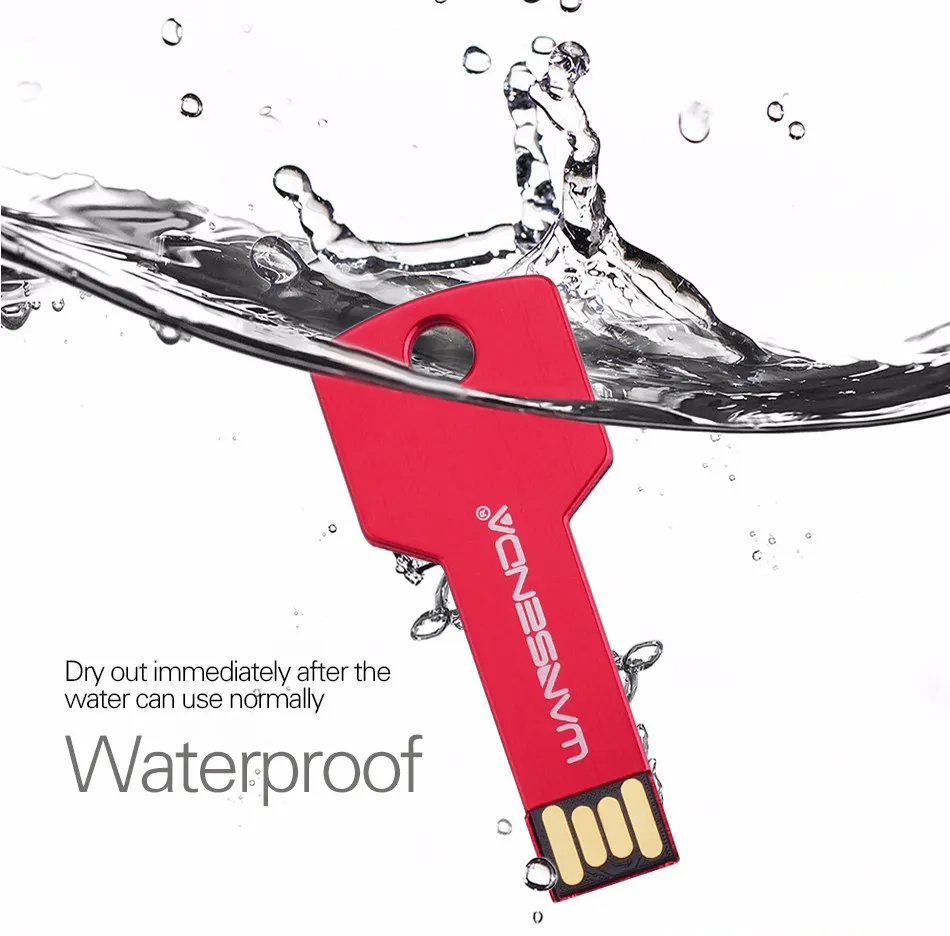 Wansenda waterproof 16gb key shape USB flash drive USB 2.0 4GB Pen Drive 32GB usb stick flash drive pendrive 64GB memory card