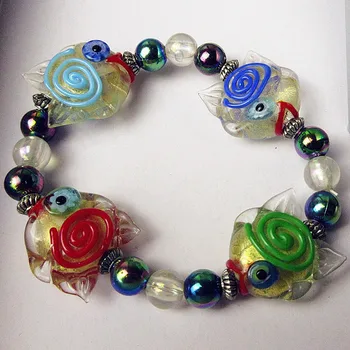 

Custom hand made glass fish figurines Christmas bracelet accessories creative women cartoon animal statues party jewelry gifts
