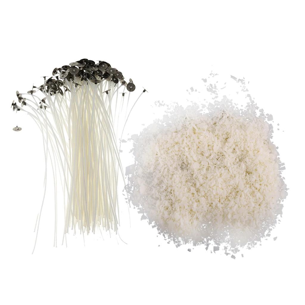 500g 100% Pure Natural Soy Wax Flakes + 20cm Pre Waxed Candle Wicks Low Smoke for Candle Making Tealight Candles Craft DIY