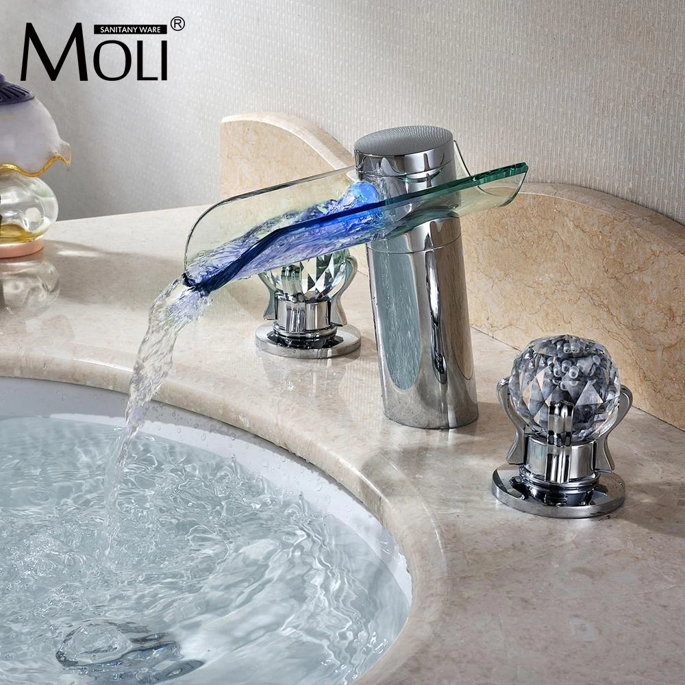 Led waterfall faucet glass water tap crystal bathroom faucet handlein
