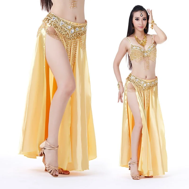 

Bellyqueen belly dance skirt placketing skirt indian dance clothes set accessories double placketing satin dress