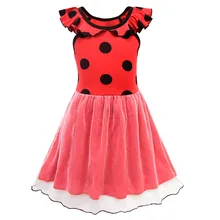 Бальное платье «божья коровка» для девочек; летний костюм для девочек; нарядное Сетчатое платье принцессы в горошек для дня рождения, танцев, свадьбы