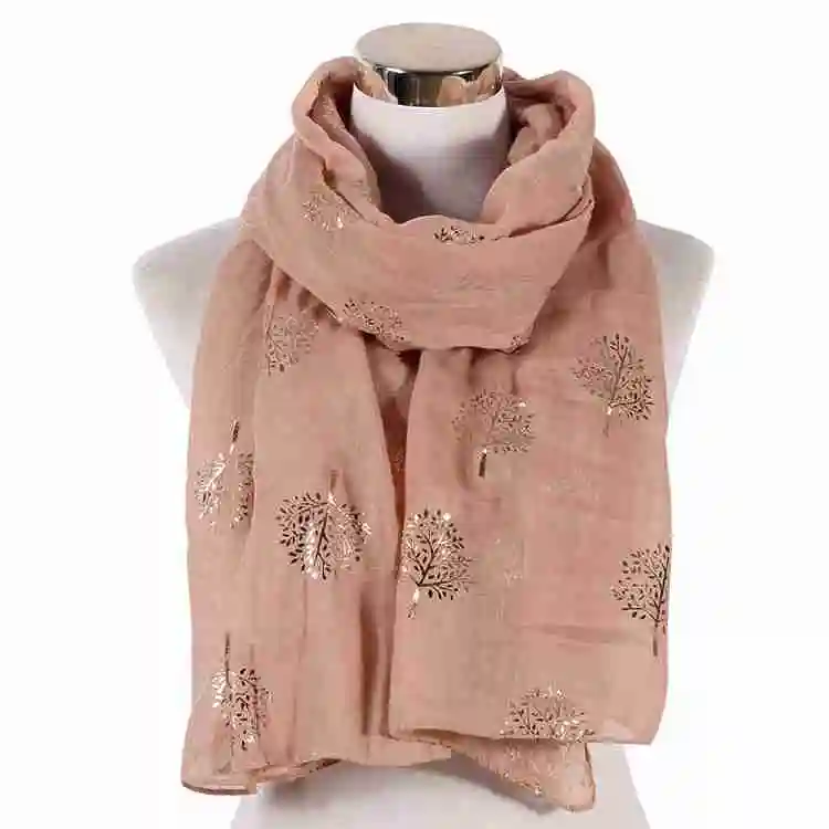 Модная Серебряная шаль из фольги с принтом белого и розового дерева, женский шарф, женские шарфы, пашмины, палантин, мусульманский хиджаб - Цвет: Розовый
