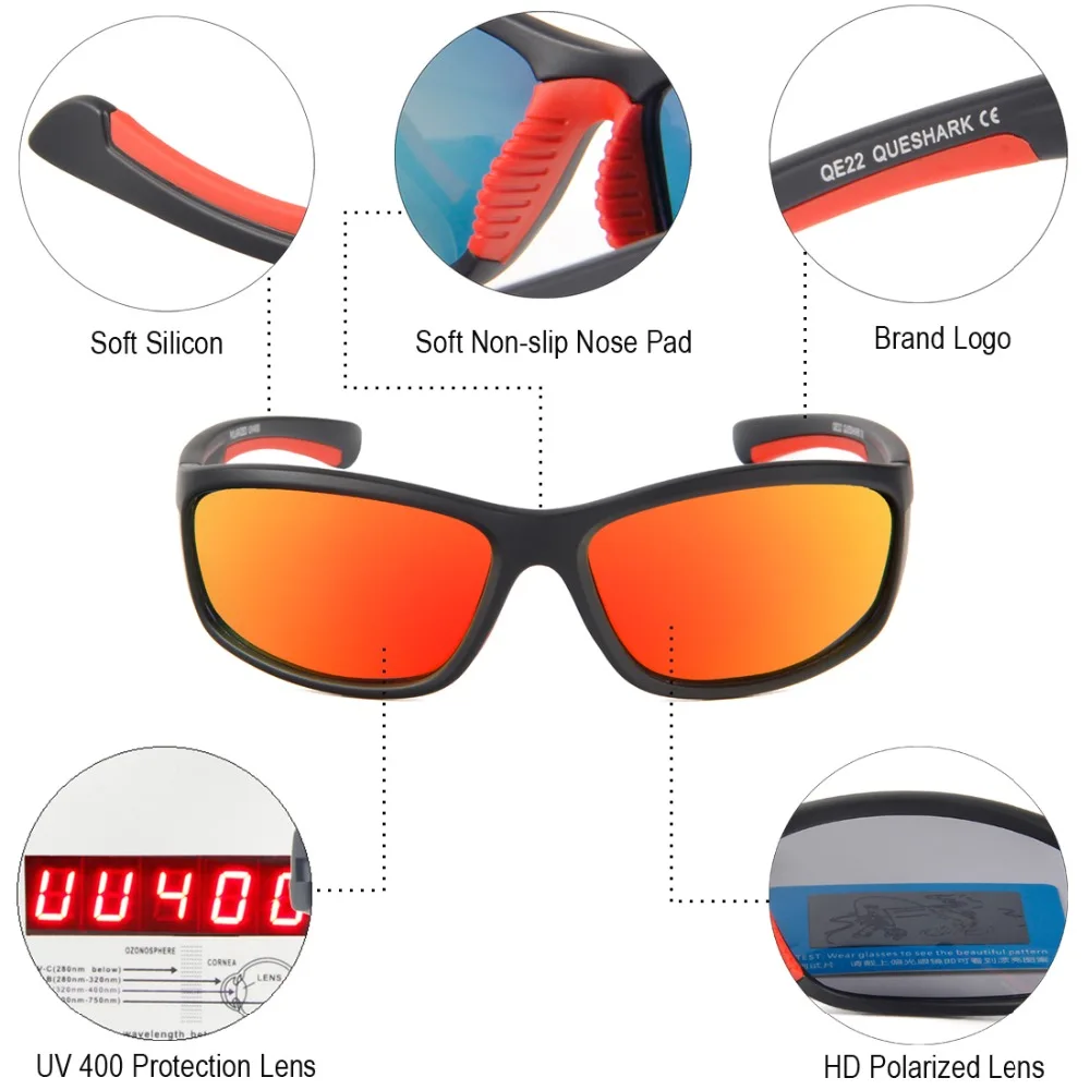 Queshark Polarized Fishing Sunglasses Men Women Climbing Camping Hiking Eyewear Fisherman Glasses UV400 Protection polarized sunglasses fishing sunglasses