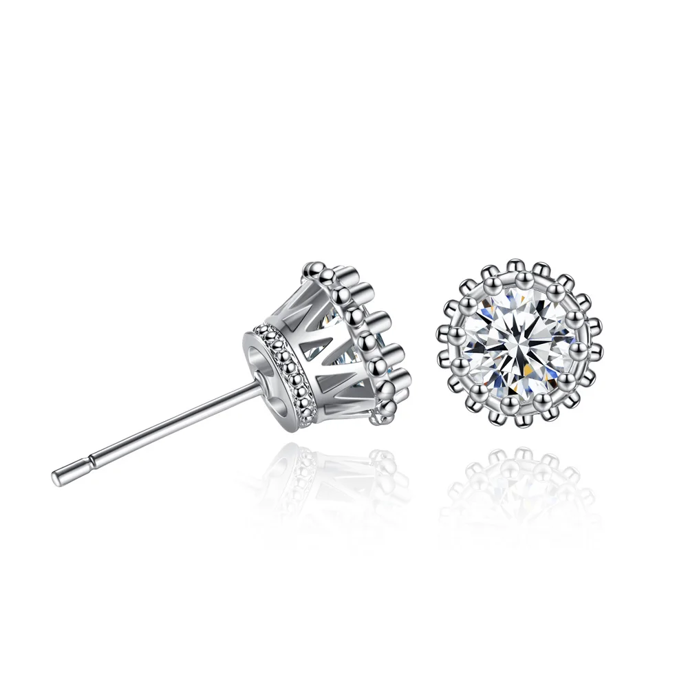 

New Zircon Crown Stud Earrings Korean Style Women Jewelry Retro Silver Jewelry Small Earrings For Women Wholesale