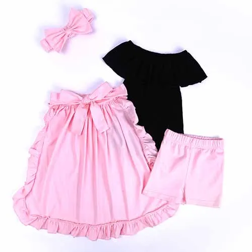 3pcs Suit Girls Clothes Summer Baby Off Shoulder Tops +Jeans + Headband Clothing Set robe  For 2 3 4 5 6 7 Years MB430 8