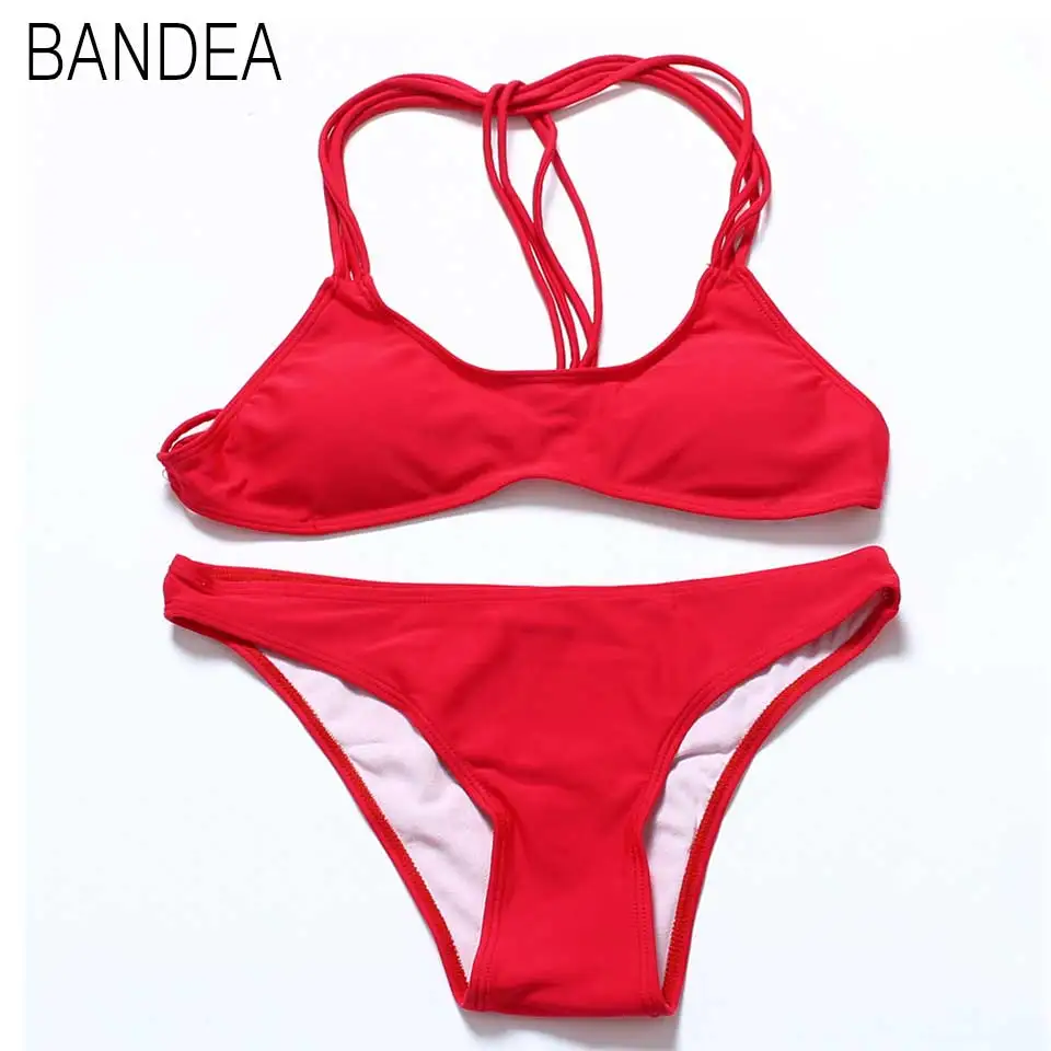 

BANDEA 2016 Sexy Women Bikini String Racerback solid low waist strappy Swimsuit Swimwear Brazilian Bikinis Biquinis women