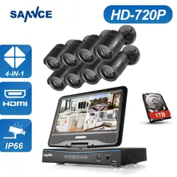 SANNCE 8CH 720 P CCTV камера безопасности системы комплект сборки-в 10,1 "ЖК-монитор 8 шт. 1.0MP всепогодный камеры видеонаблюдения для дома комплект