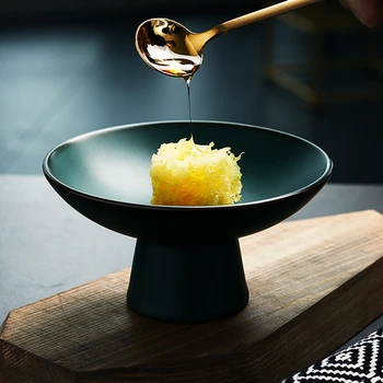 

Pottery High Stand Cookie Cake Plates Dessert Dish Snack Tray