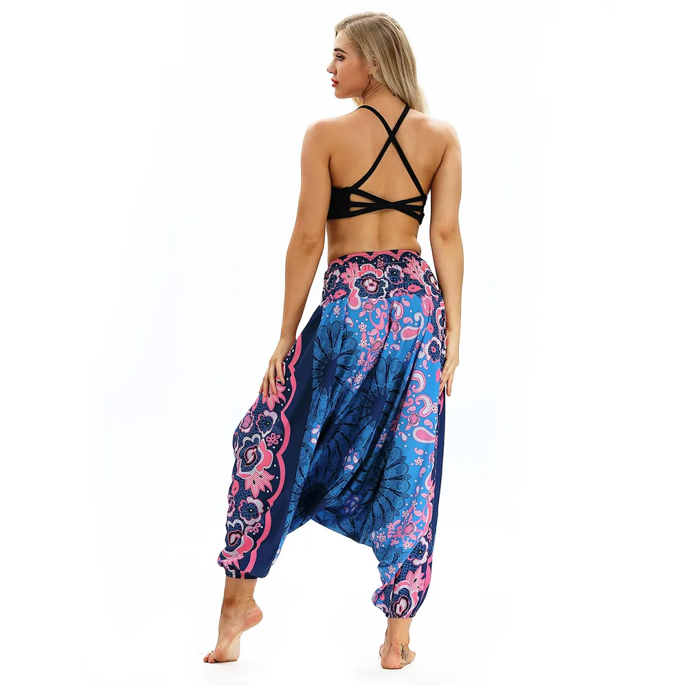 Ladies Women Beach Pants Trousers Boho Gypsy Hippie Sarouel Wide Leg Harem Peacock Feather Print Elastic Loose Pants Trousers Ladies Women Beach Pants Trousers Boho Gypsy Hippie Sarouel Wide Leg Harem Peacock Feather Print Elastic Loose Pants Trousers