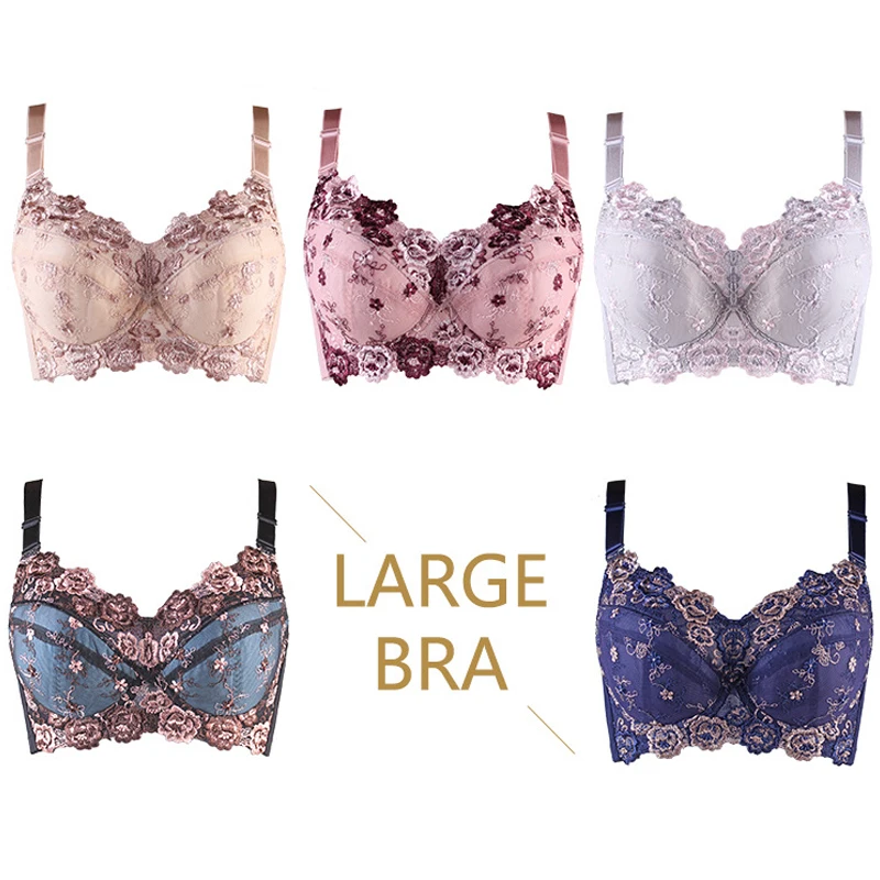 Goede Vrouwen Volledige dekking Beugel Licht Gevoerd bra Bloemen Geborduurde Beha Plus Size Minimizer beha 34 36 38 40 42 44 46 48 B H